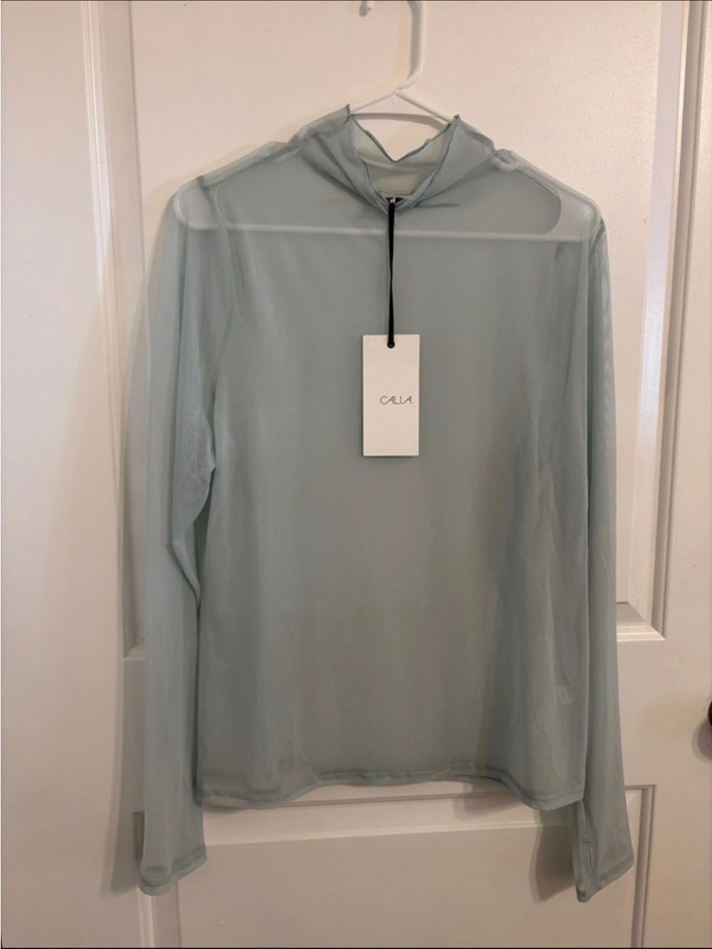 CALIA by Carrie Underwood Mesh Top XXL Turquoise Draped Funnel Long Sleeve NWT S